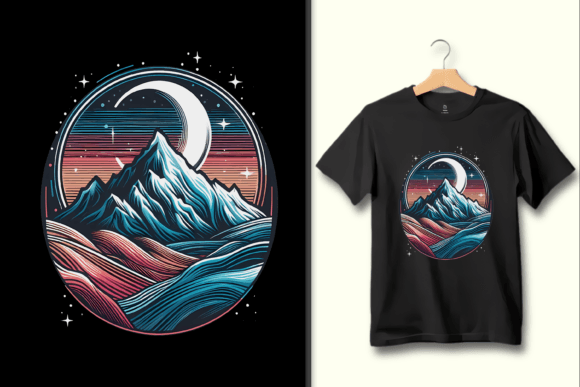 Download Retro Mountain Nightscape Circle Design - Circle Collection