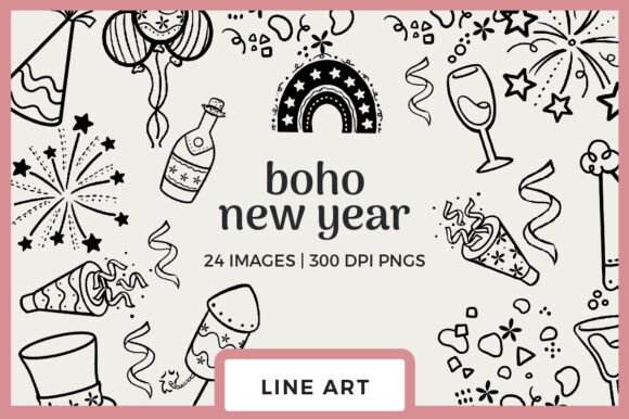 Download Boho New Year Black Line Drawings - Line drawings Collection