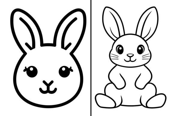 Download 2 Cute Easter Bunny Line Drawings - Line drawings Collection