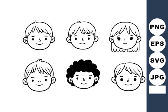 Download Children Face Line Drawings with Differe - Line drawings Collection