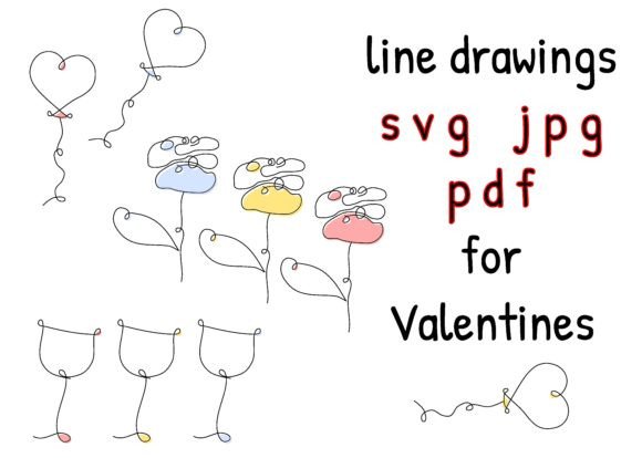 Download 9 Valentines Line Drawings - Pack 2 - Line drawings Collection