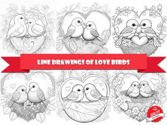 Download Line Drawings of Love Birds - Line drawings Collection
