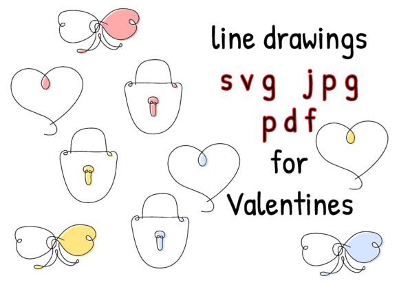 Download 9 Valentines Line Drawings - Pack 1 - Line drawings Collection